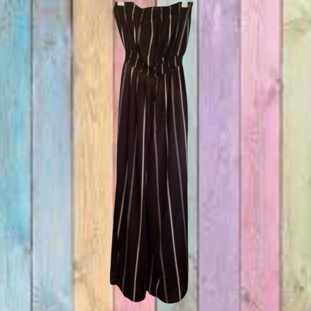 Forever 21 Black Stripe Strapless Wide Leg Strapless Jumpsuit